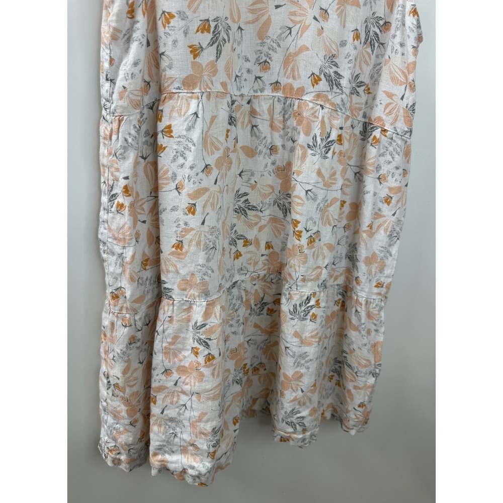 Joie Cream & Peach Floral 100% Linen Tiered Sleeveless V-Neck Mini Dress Medium - Picture 6 of 13